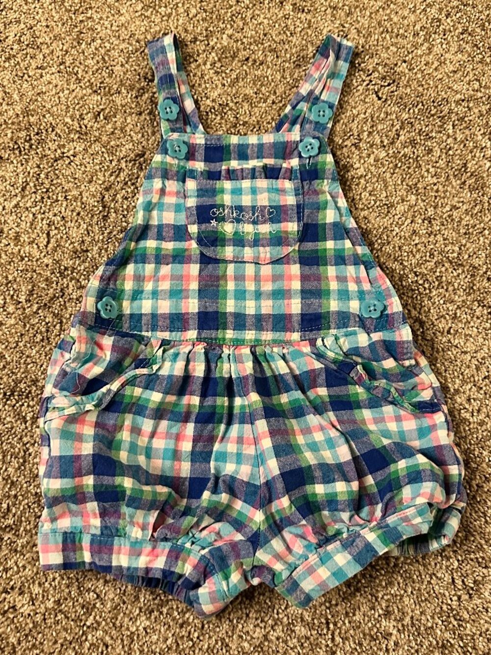Vintage Oshkosh Osh Kosh B'Gosh pastel blue & pink Shortalls 2T 3T BUBBLE flower